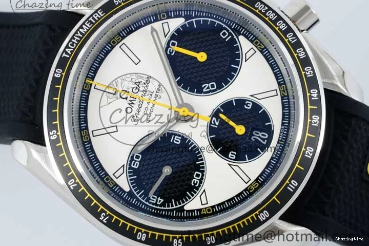 0516 Speedmaster Racing Master SS HKF Best Edition White Black Dial on Black Rubber Strap A Effortless 7813